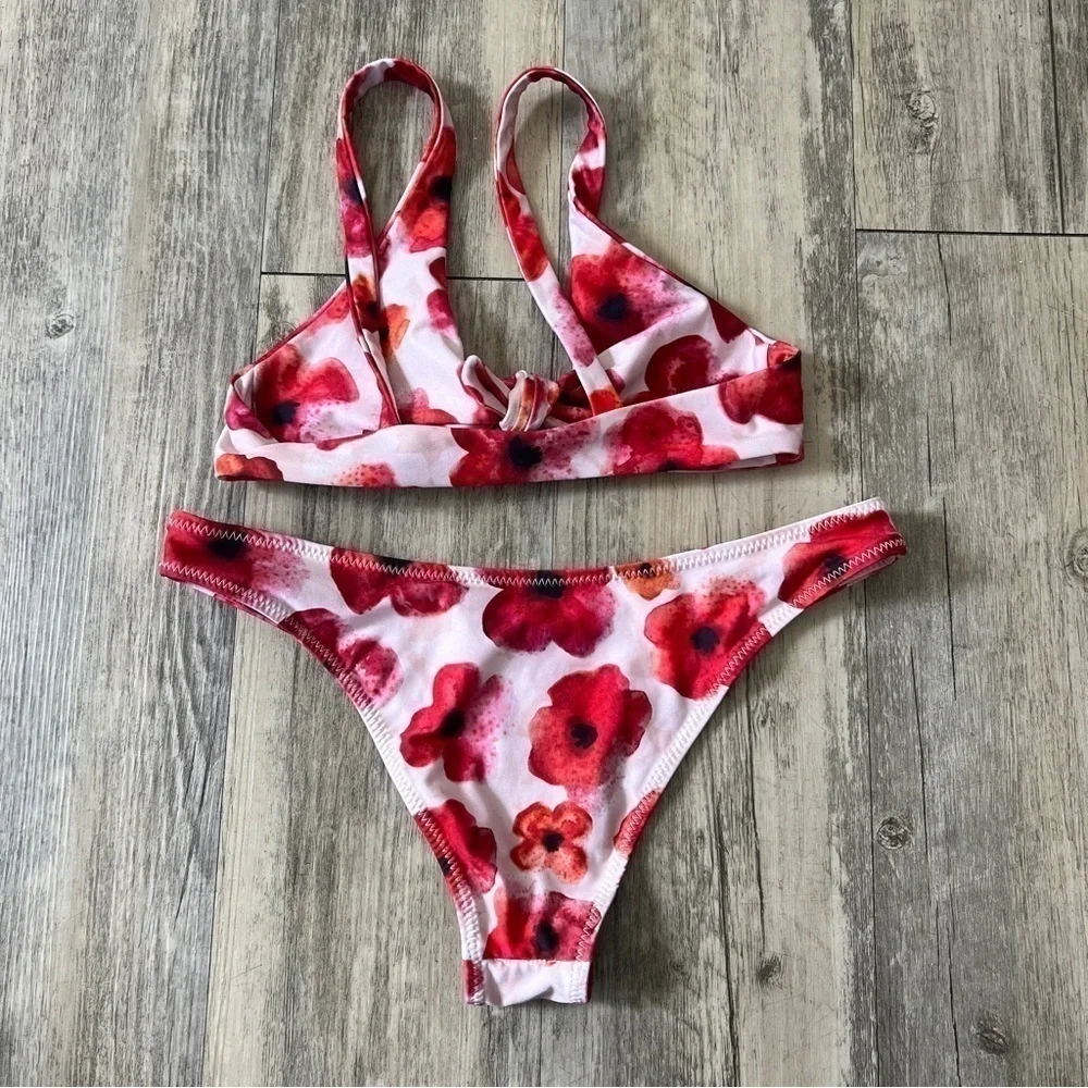 Stone Fox Swim Malibu Cheeky Bikini Bottom and Hana Bikini Top in Sunrise Poppy